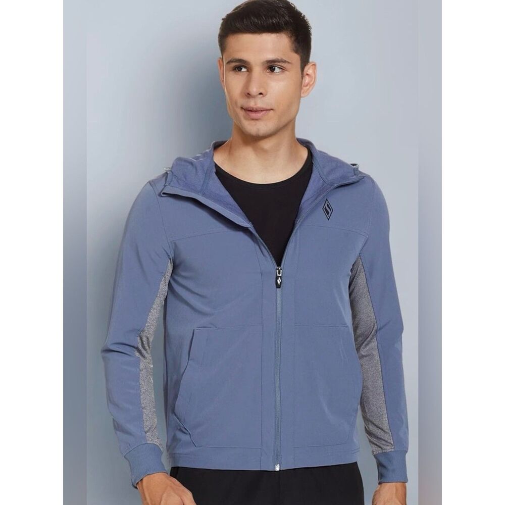 Skechers Men's Hooded Full-Zip Windbreaker in Dusty Blue